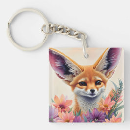Chaveiro Pintura de retrato floral Fennec Fox