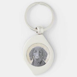 Chaveiro Pintura De Retriever Revestida Plana - Arte De Cã