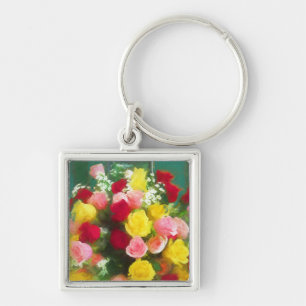 Chaveiro Pintura de Rose Bouquet - Arte Flor Original Custa