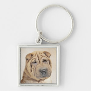 Chaveiro Pintura de Shar Pei - Arte de Cão Original Bonita