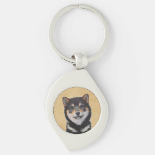 Chaveiro Pintura de Shiba Inu (Preto e Latão) - Arte Canin