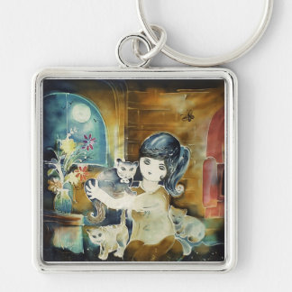 Chaveiro Pintura em Seda de Gata Senhora