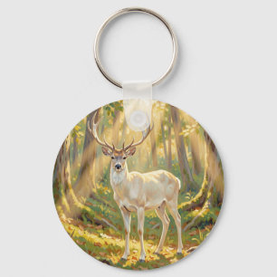 Chaveiro Pintura Majestosa do Veado no Bosque Dourado