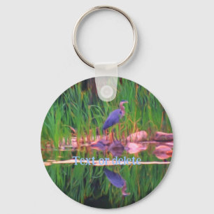 Chaveiro Pintura Natureza de Reflexão do Herão Azul Persona