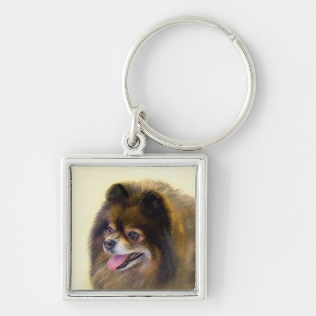 Chaveiro Pintura original de cão a preto e a bronzeado da P (Frente)