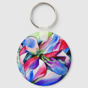 Chaveiro Pintura original em aquarela da flor Azaléia Arco-