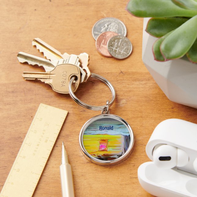 Chaveiro Pintura personalizada de uma alegre casa amarela (Mesa)