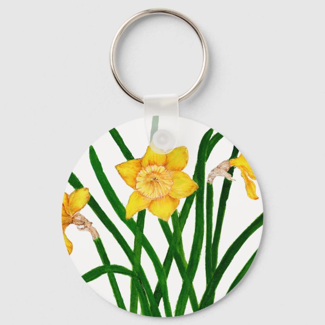 Chaveiro Pintura Por Aquarela Amarela Daffodil Floral (Frente)