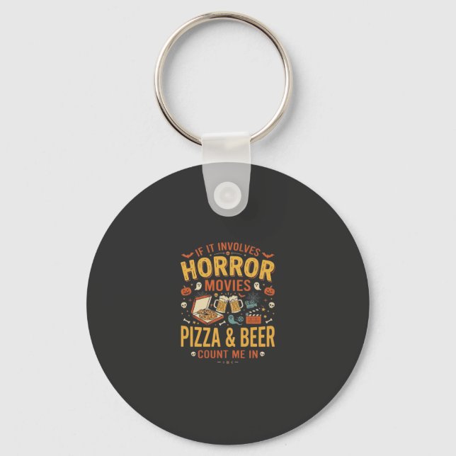 Chaveiro Pizza Cerveja Filmes de Terror Design de Halloween (Frente)