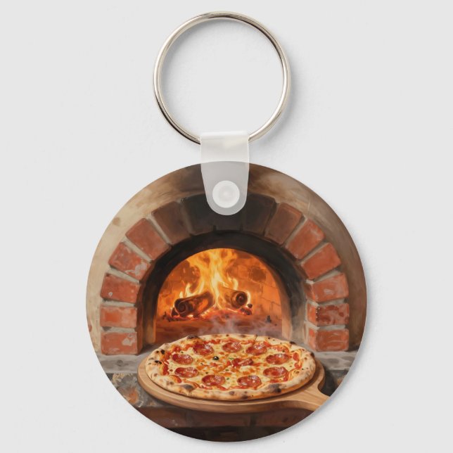 Chaveiro Pizza de Pepperoni Assada à Lenha Rústica Italiana (Frente)