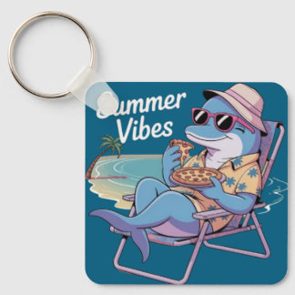 Chaveiro Pizza de Verão com tubarão e gato