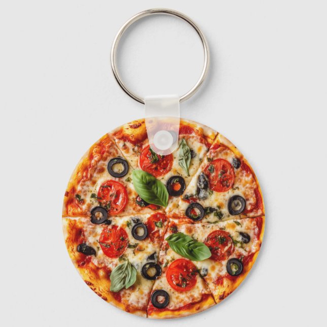 Chaveiro pizza italiana com tomates, azeitonas e manjericão (Frente)