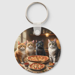 Chaveiro "Pizza Paw-ty: Quatro Gatos Entrando!"