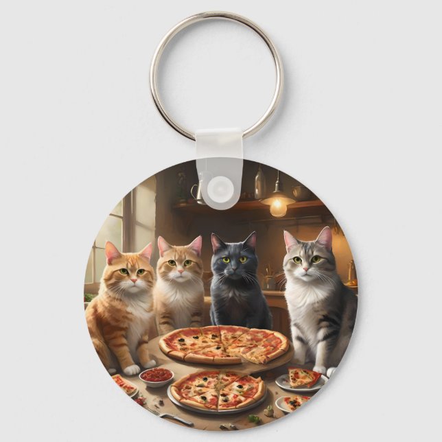Chaveiro "Pizza Paw-ty: Quatro Gatos Entrando!" (Frente)