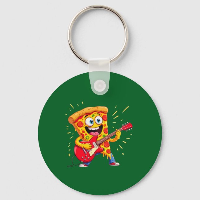 Chaveiro **Pizza Rock ’n’ Roll – Fatia Engraçada Tocando Gu (Frente)