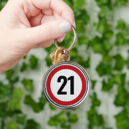 Chaveiro Placa de limite de velocidade de aniversário de 21