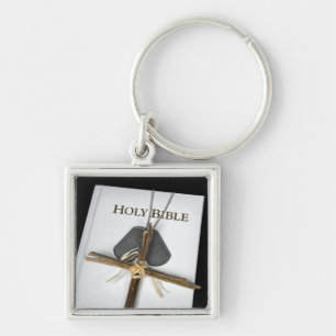 Chaveiro Placas de Identificação Militar Sobre Bíblia Sagra