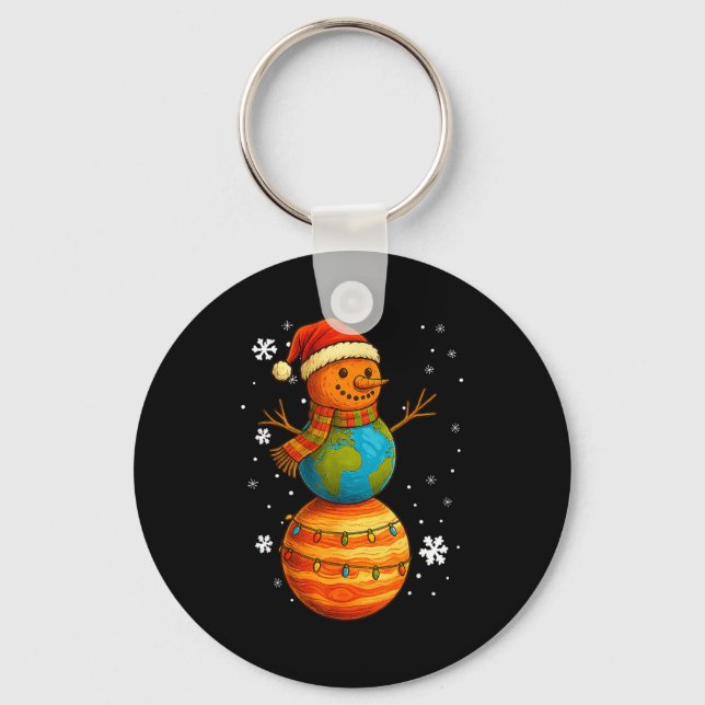 Chaveiro Planet Snowman Earth Saturn Christmas Holiday Art  (Frente)