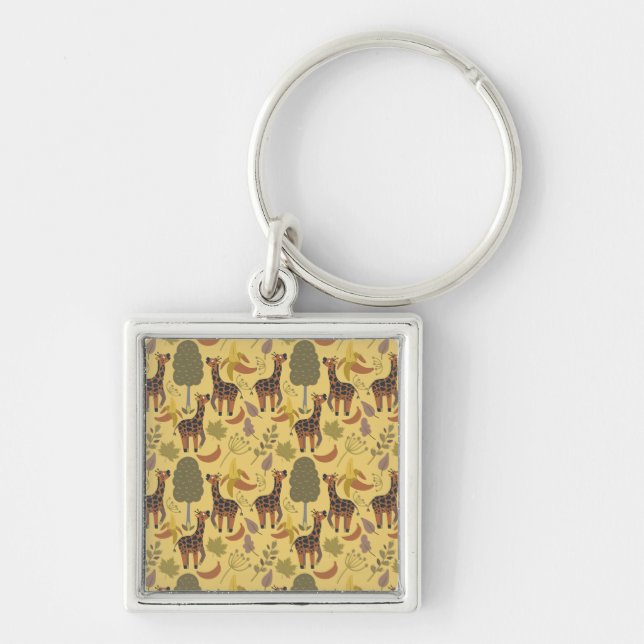 Chaveiro Plano de fundo amarelo sem costura Giraffe (Frente)