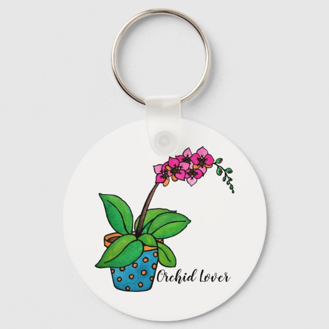 Chaveiro Planta De Orquídea De Aquarela Em Belo Pote (Frente)