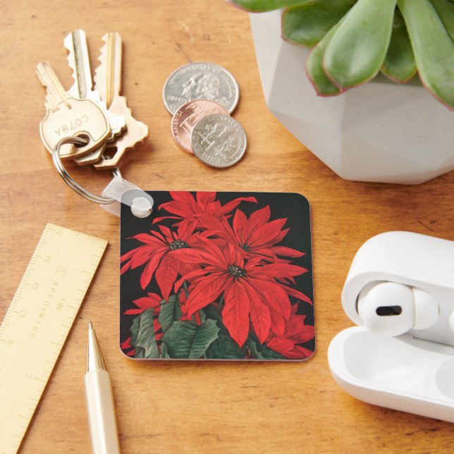 Chaveiro Plantas Flores de Poinsettia Vermelhas de Natal An (Mesa)