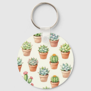 Chaveiro Plantas Suculentas Padrão Sem Costura Vasos de Ter