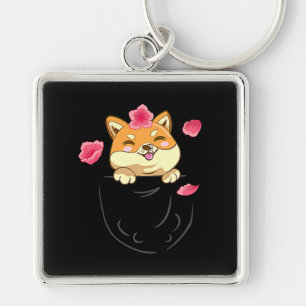 Chaveiro Pocket Shiba Inu Cog Flor de Flor de Flor