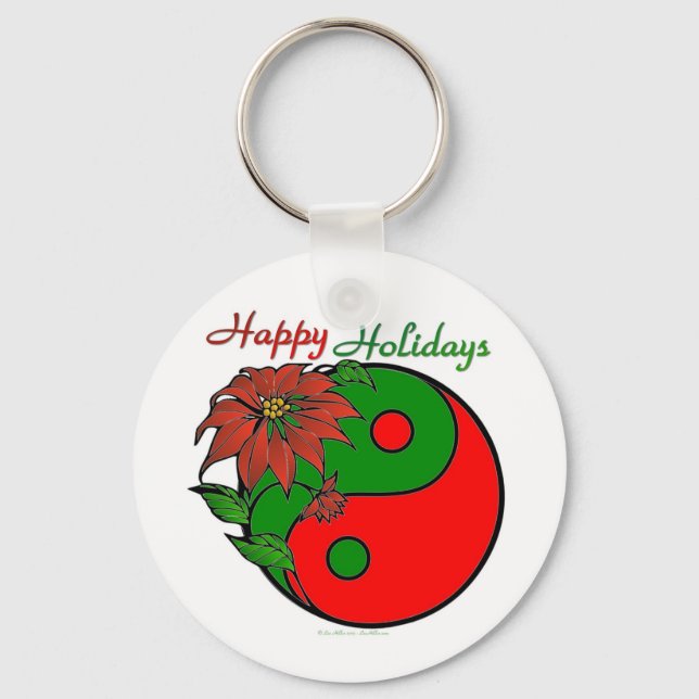 Chaveiro Poinsettia Yin Yang de Natal (Frente)