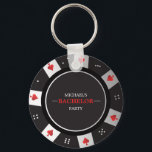 Chaveiro Pôker Night Bachelor Party Las Vegas Casino Favor<br><div class="desc">Torne a sua despedida ainda mais especial com estes Chaveiros personalizados do Partido Desportivo. Esses chaveiros são feitos de metal de alta qualidade e apresentam um design clássico que pode ser personalizado com o nome do noivo e a data da festa. Estes chaveiros são o melhor guardião para os seus...</div>