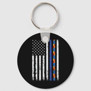 Chaveiro Polícia de Linha Azul Thin apoia Autism 4 de julho