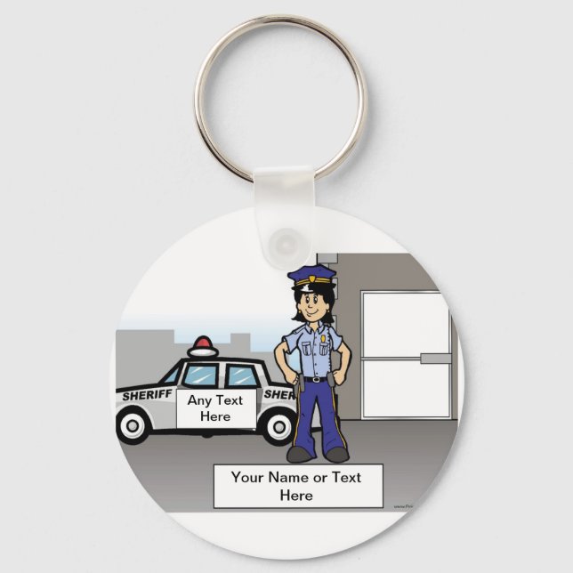Chaveiro Policial - Cartoon por PrintedPerfection.com (Frente)