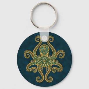 Chaveiro Polvo azul dourado intrincado