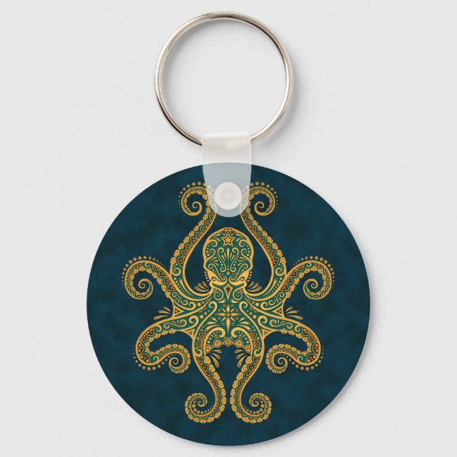 Chaveiro Polvo Azul-Ouro Intriciante (Frente)
