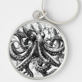 Chaveiro Polvo preto e branco se assemelha a lula do século