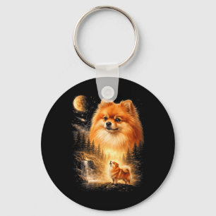 Chaveiro Pomerânia Uivando para a Lua Vintage Místico