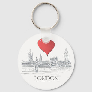 Chaveiro Ponte Londres Big Ben Skyline com Red Heart