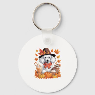 Chaveiro Poodle Dia de Ação de Graças Bebe Café Folhas de O