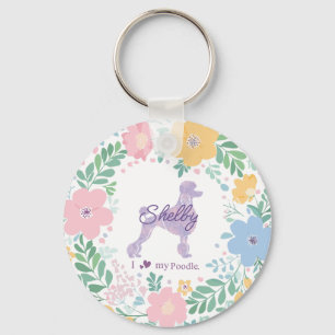 Chaveiro Poodle Lavanda com Coroa Floral Foto Personalizada