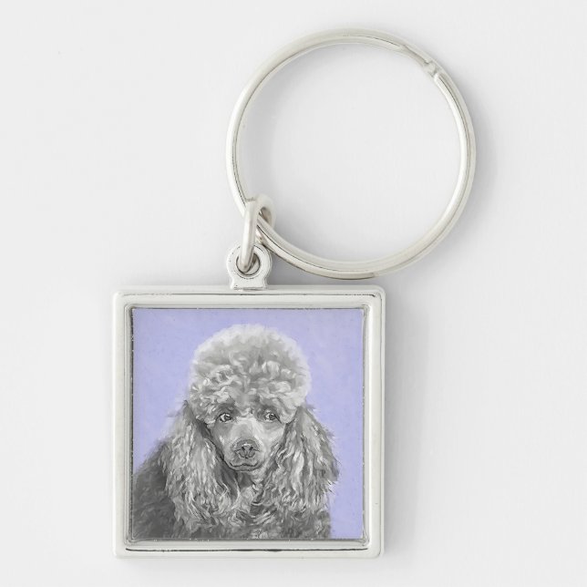 Chaveiro Poodle Miniature Toy Silver Cinza Blue Dog Art (Frente)