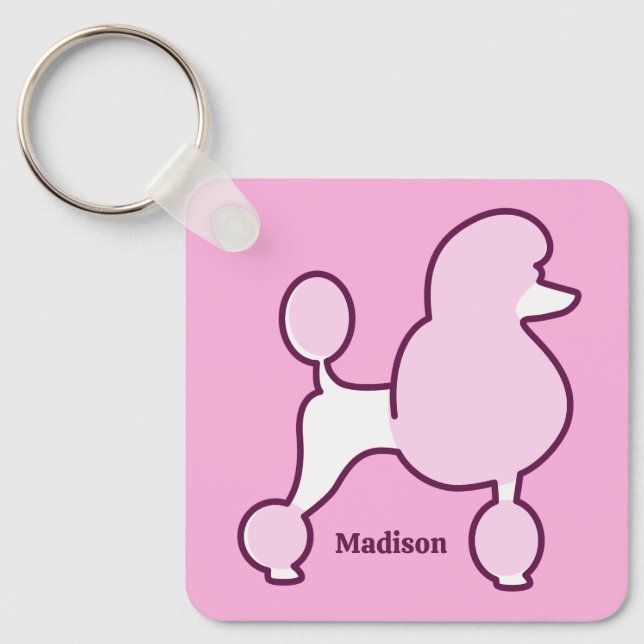 Chaveiro Poodle Rosa de Texto Personalizado (Frente)