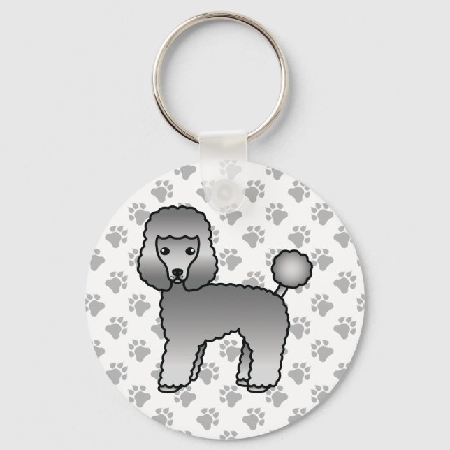 Chaveiro Poodle Toy Cinza Fofo Cachorro Cartoon (Frente)