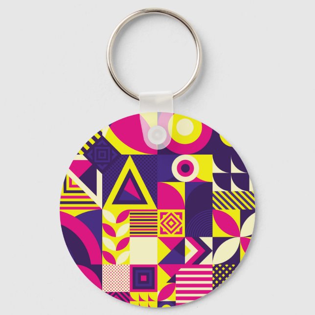 Chaveiro Pop art, formas geométricas coloridas. (Frente)