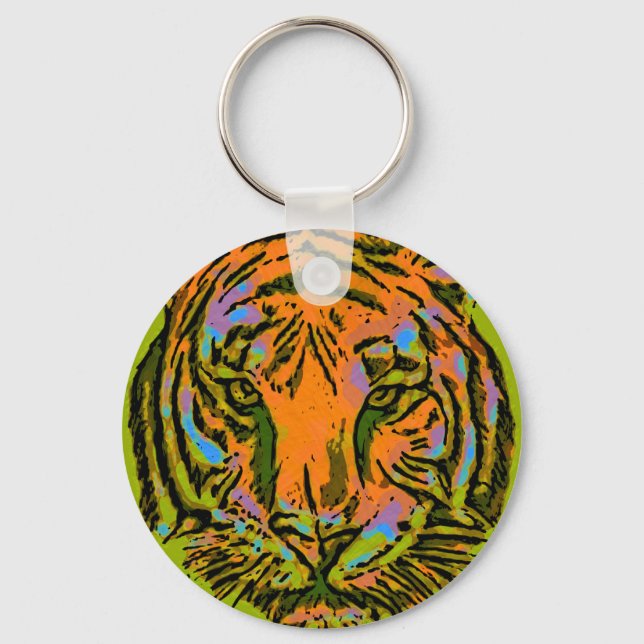 Chaveiro Pop Art TIGER HEAD + seu backgr. & ideias (Frente)
