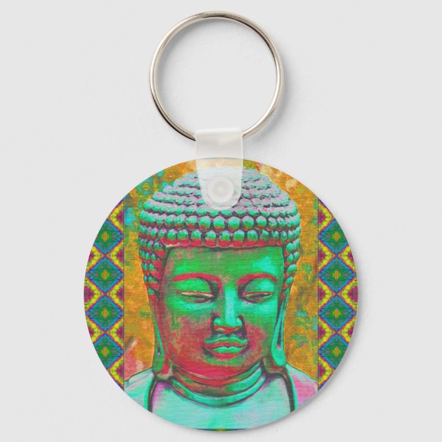 Chaveiro Pop Buda em Teal Verde e Vermelho (Frente)