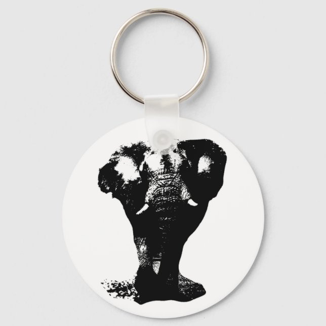 Chaveiro Pop de arte em Elefante Preto e Branco (Frente)