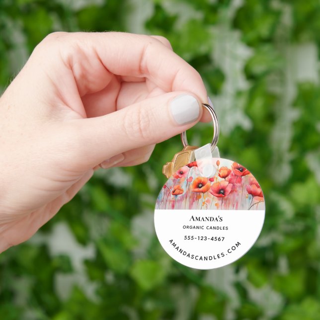 Chaveiro Poppies Red Watercolor em um Negócio de Campo (Mão)