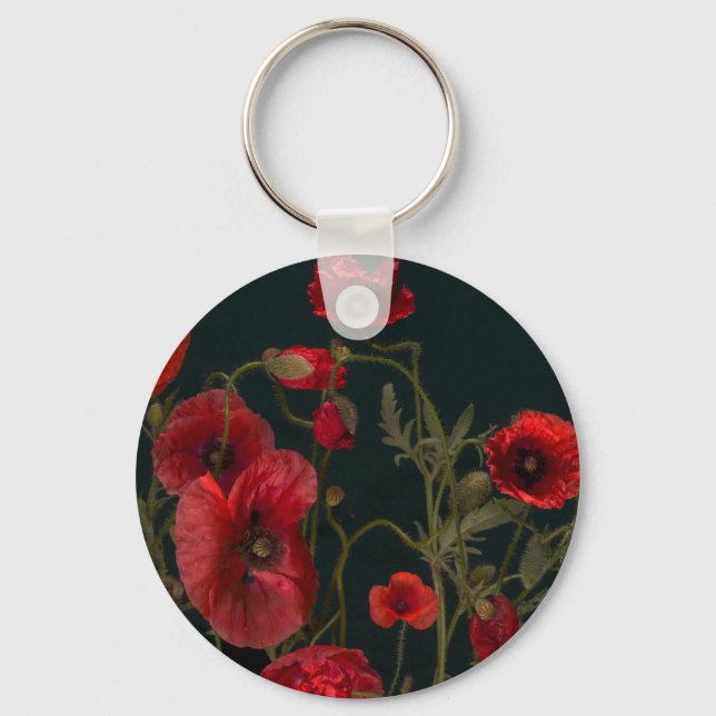 Chaveiro Poppies Vermelhos em Preto (Frente)