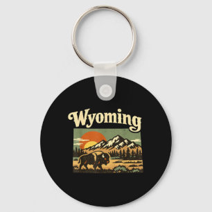 Chaveiro Pôr do sol retrô do estado de Wyoming Bison Mounta