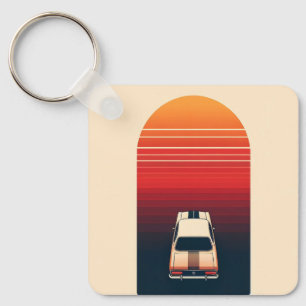 Chaveiro Pôr do Sol Retro Minimalista Viagem de Carro Antig