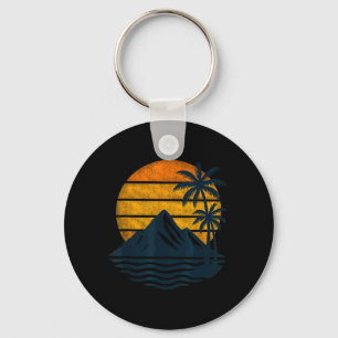 Chaveiro Pôr do Sol Retro Palmeiras Montanhas Praia Mar
